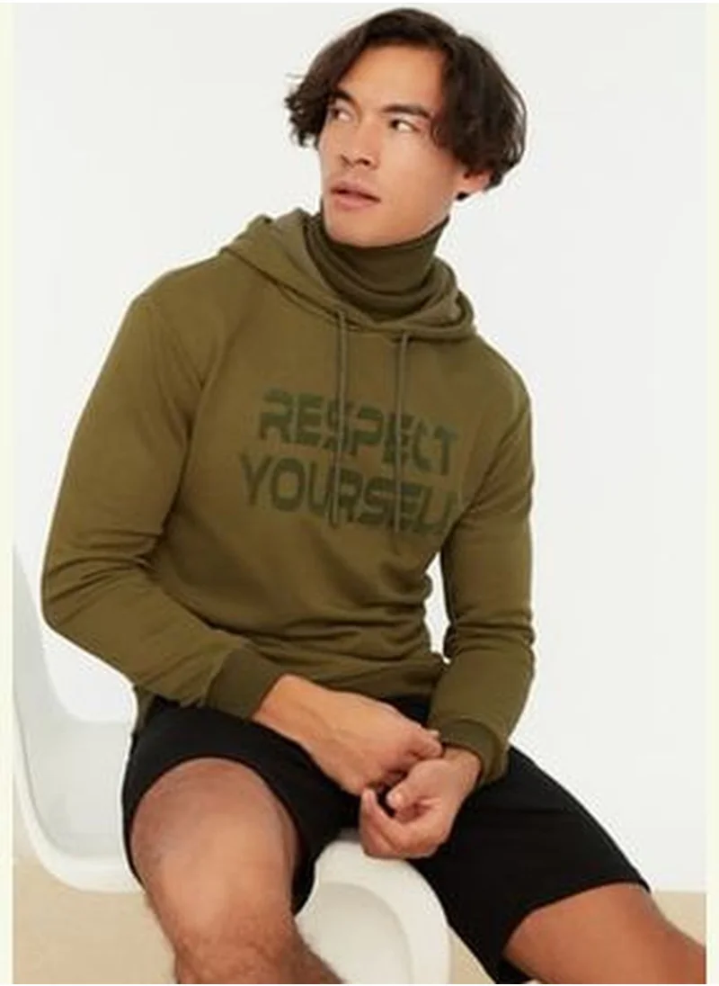 trendyol Khaki Men's Regular Fit Hooded Cotton Sweatshirt TMNAW22SW0634