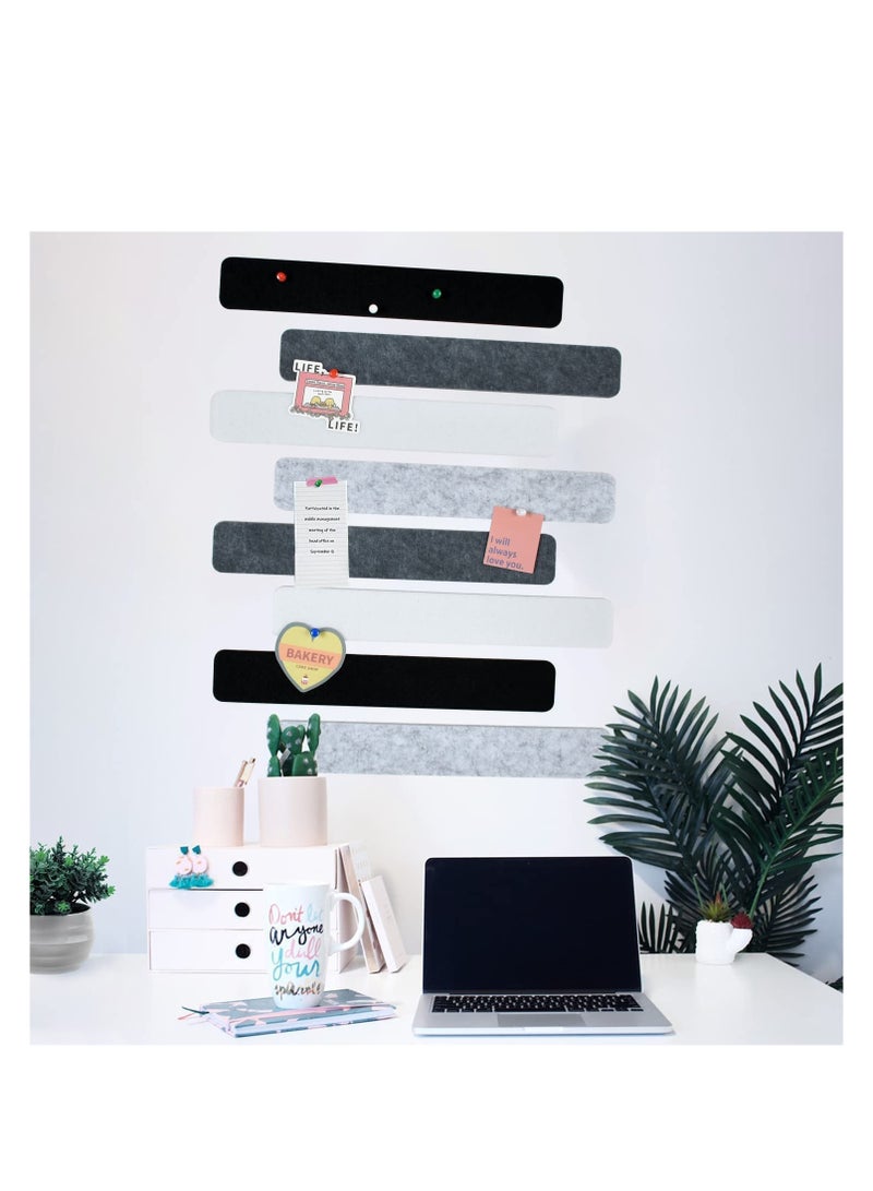 SYOSI 8Pcs Black White Grey Cork Board Bar Strips with 50 Pushpins & Sticky Notes, Self-Adhesive Bulletin Board Strips No Damage for Wall, Felt Pin Board for Paste Notes, Photos, Office Decor  - Image 2