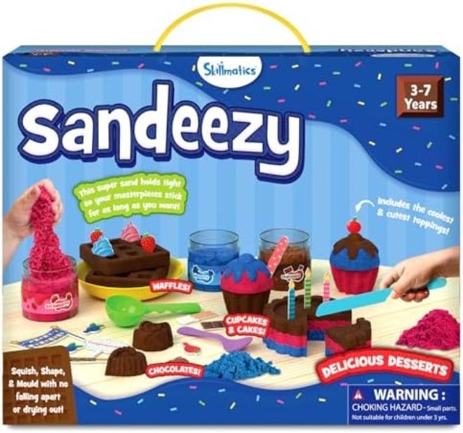 Skillmatics Sandeezy Pretend Play Desserts Set – Sand Playset with Moulds, Tools & Toppings, Sensory Toy for Kids, Non-Toxic, Mess-Free, Creative Indoor Activity Ages 3, 4, 5, 6, 7 - Image 3