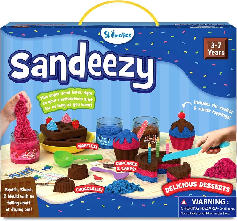 Skillmatics Sandeezy Pretend Play Desserts Set – Sand Playset with Moulds, Tools & Toppings, Sensory Toy for Kids, Non-Toxic, Mess-Free, Creative Indoor Activity Ages 3, 4, 5, 6, 7 - Image 2