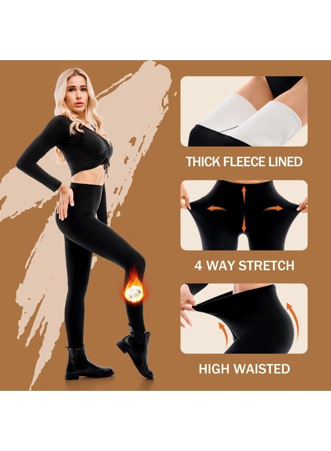 Fawarior Fleece Lined Leggings Women - Thermal Warm Soft High Waisted Tummy Control Yoga Pants for Cold Winter, Black, XL - Image 4