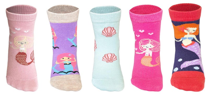 CHUNG Little Big Girls Cotton Socks Toddler Crew Polk Dot Crew Fashion Cartoon Cute Fun Animals,5pk Mermaid, 3-5Y - Image 2