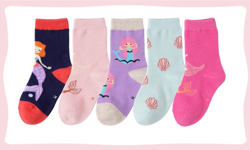 CHUNG Little Big Girls Cotton Socks Toddler Crew Polk Dot Crew Fashion Cartoon Cute Fun Animals,5pk Mermaid, 3-5Y - Image 3