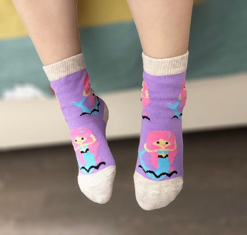 CHUNG Little Big Girls Cotton Socks Toddler Crew Polk Dot Crew Fashion Cartoon Cute Fun Animals,5pk Mermaid, 3-5Y - Image 5