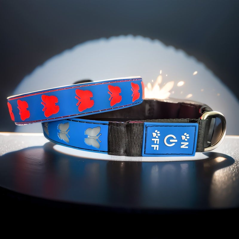 Custom New Butterfly Design Glowing Collar 15 Lighting Modes USB C Charging With AirTag Holder For Dogs Black XL - Image 3
