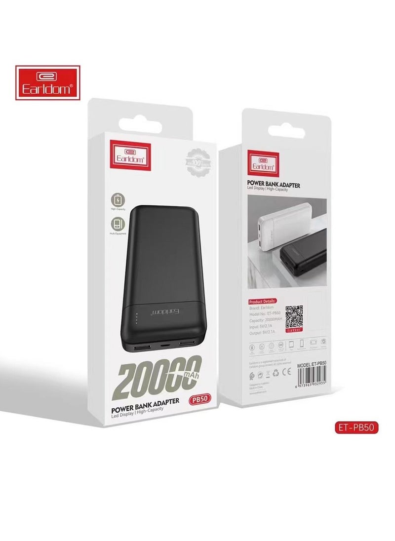 أيرلدوم - باور بانك PB50 20000 مللي أمبير - أبيض مع شاشة LED، سعة عالية، معدات متعددة - Image 1