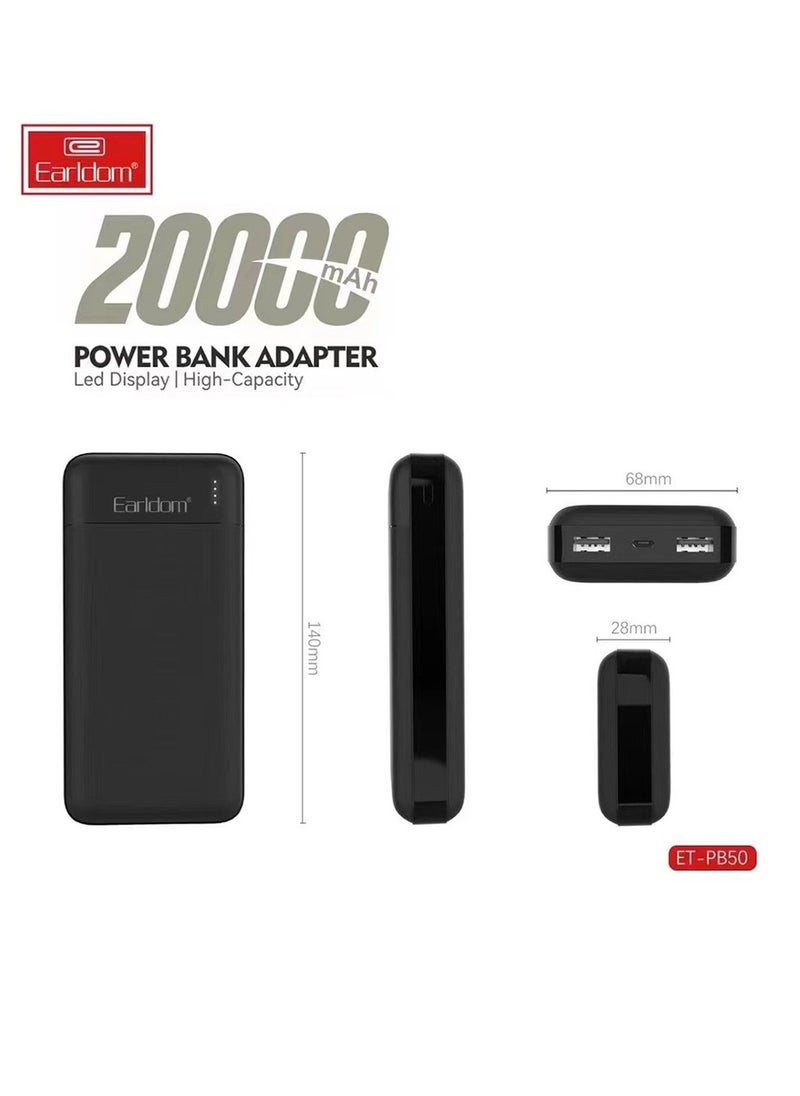 أيرلدوم - باور بانك PB50 20000 مللي أمبير - أبيض مع شاشة LED، سعة عالية، معدات متعددة - Image 1