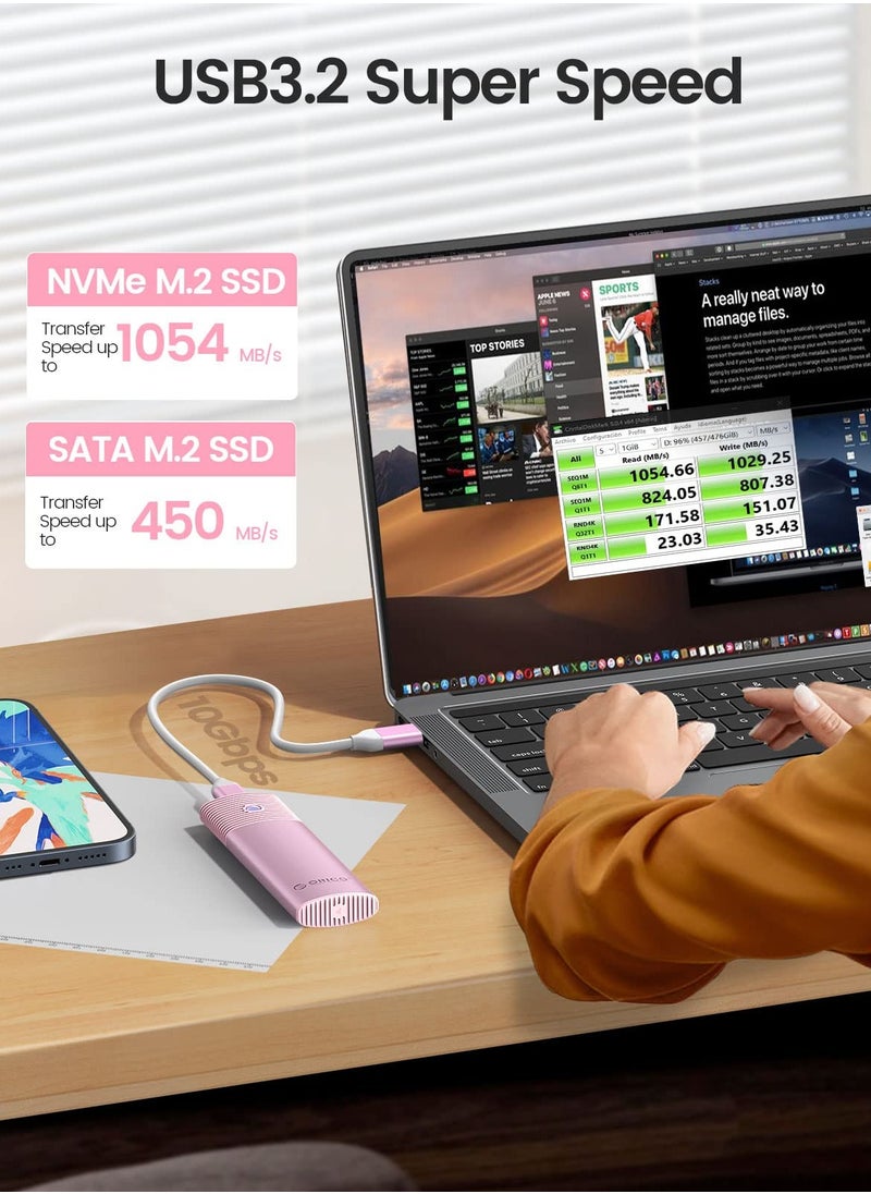 أوريكو - M.2 NVMe SATA SSD المهايئ المغلف أداة خالية، USB C 3.2 Gen 2 10Gbps NVMe، 5GFF SATA PCIe M-Key(B+M Key) 2230/2242/2260/2280، دعم القارئ الخارجي M2 الألومنيوم UASP Trim-PWDM2-BK - Image 1