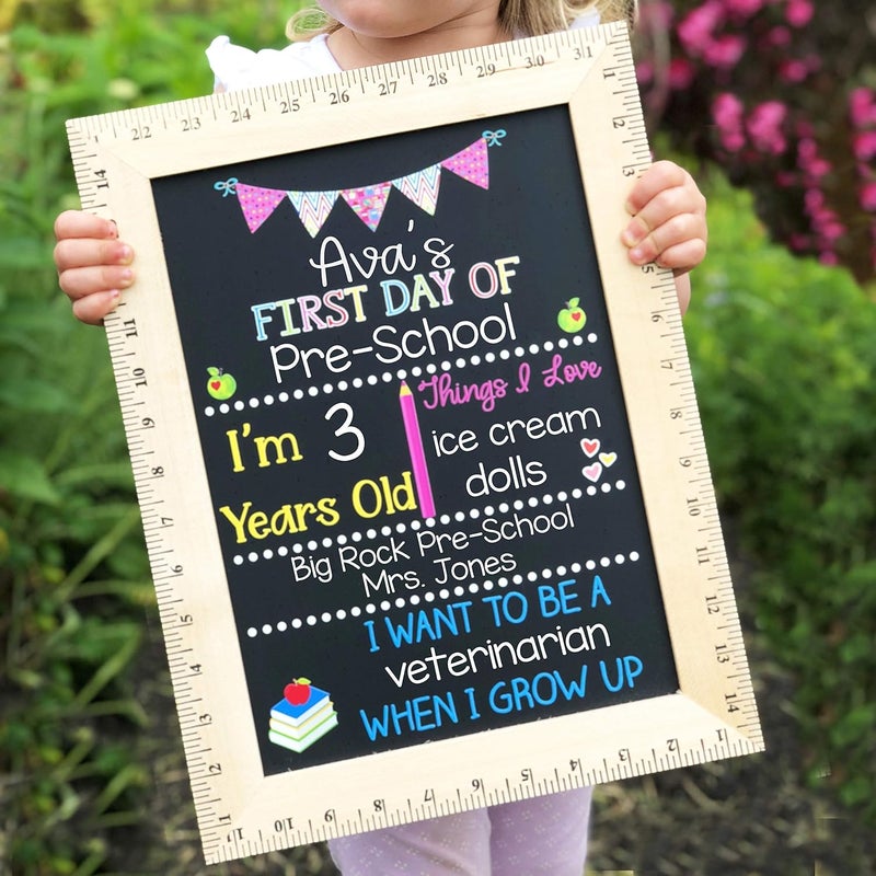 BloomOwl First Day of School Sign (11.5"x15"), Reusable Chalkboard Sign, Easy-to-Clean with Real Wooden Ruler Frame, Handmade in USA by Bloom Owl, Perfect for Back to School, First Day of Kindergarten Girl - Image 5