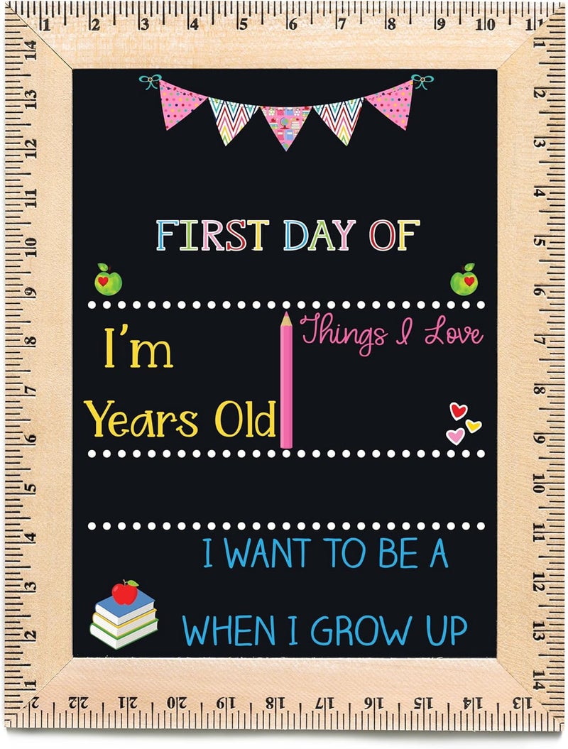 BloomOwl First Day of School Sign (11.5"x15"), Reusable Chalkboard Sign, Easy-to-Clean with Real Wooden Ruler Frame, Handmade in USA by Bloom Owl, Perfect for Back to School, First Day of Kindergarten Girl - Image 1