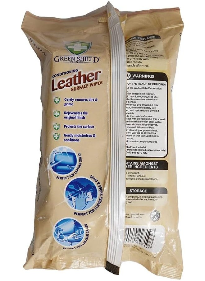 GreenShield Organic GreenShield 4in1 Action Conditioning Leather Surface Wipes. 70 Large Wipes, Removes Dirt, Rejuvenates, Protects the surface, gently moisturises.  - Image 2