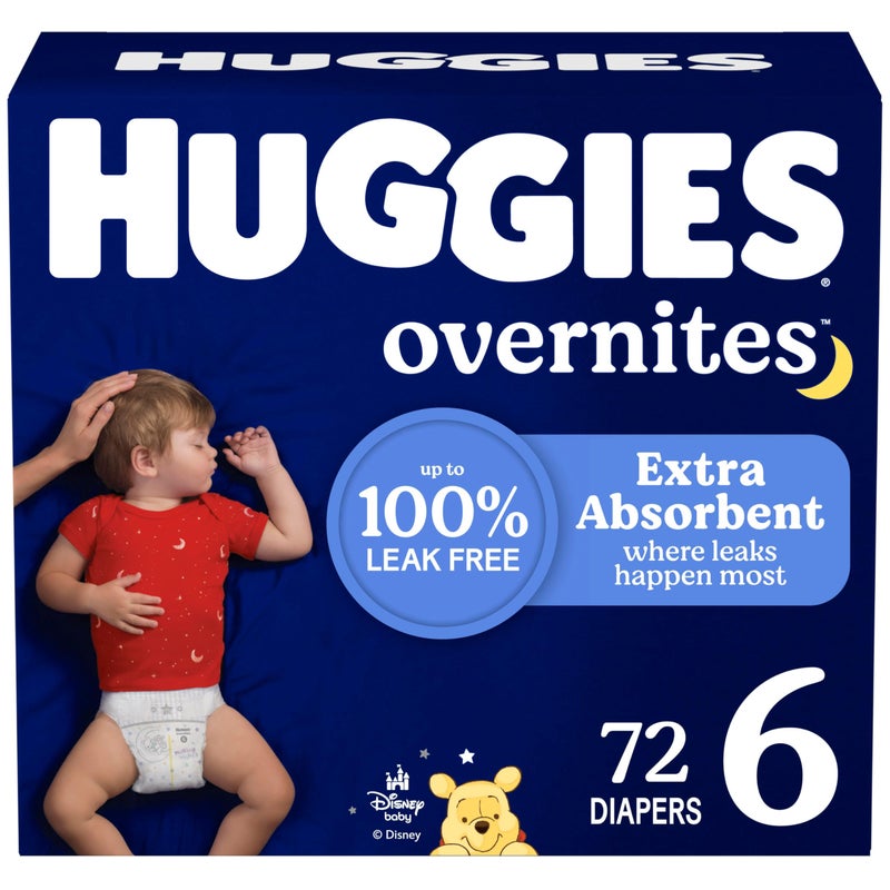 Huggies Size 6 Overnites Baby Diapers: Overnight Diapers, Size 6 (35+ lbs), 72 Ct, Packaging May Vary - Image 1