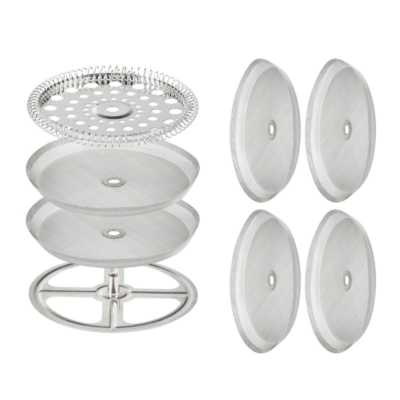 YMMIND 8 Pieces French Press Replacement Parts Stainless Steel Set, 6 Pieces 4in Universal French Press Screen, Containing Spiral Disk and Cross Disk for 34oz/3.75 Inch Wide French Press Coffee Press - Image 1