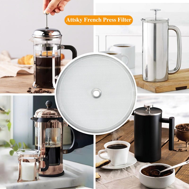 YMMIND 8 Pieces French Press Replacement Parts Stainless Steel Set, 6 Pieces 4in Universal French Press Screen, Containing Spiral Disk and Cross Disk for 34oz/3.75 Inch Wide French Press Coffee Press - Image 5
