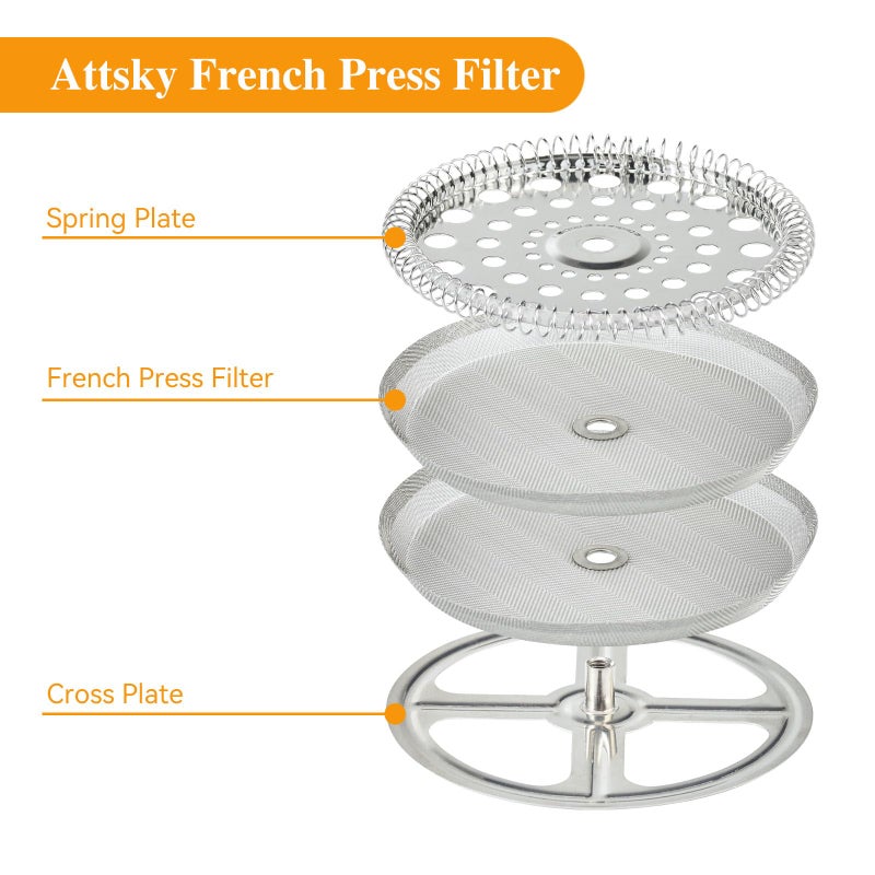 YMMIND 8 Pieces French Press Replacement Parts Stainless Steel Set, 6 Pieces 4in Universal French Press Screen, Containing Spiral Disk and Cross Disk for 34oz/3.75 Inch Wide French Press Coffee Press - Image 2