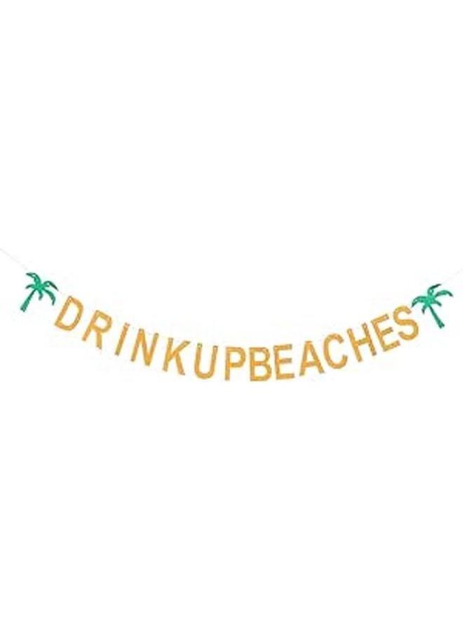 Gold Glitter Hanging Flag Coconut Tree Flamingo Beach Luau Hawaiian Party Decorations - Image 1