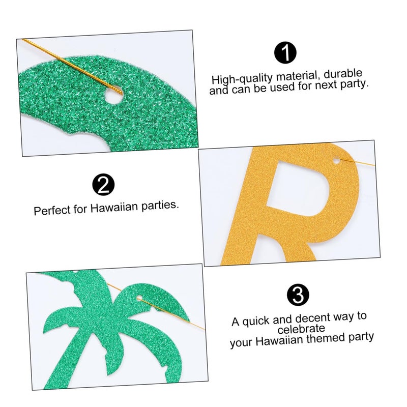 Gold Glitter Hanging Flag Coconut Tree Flamingo Beach Luau Hawaiian Party Decorations - Image 4