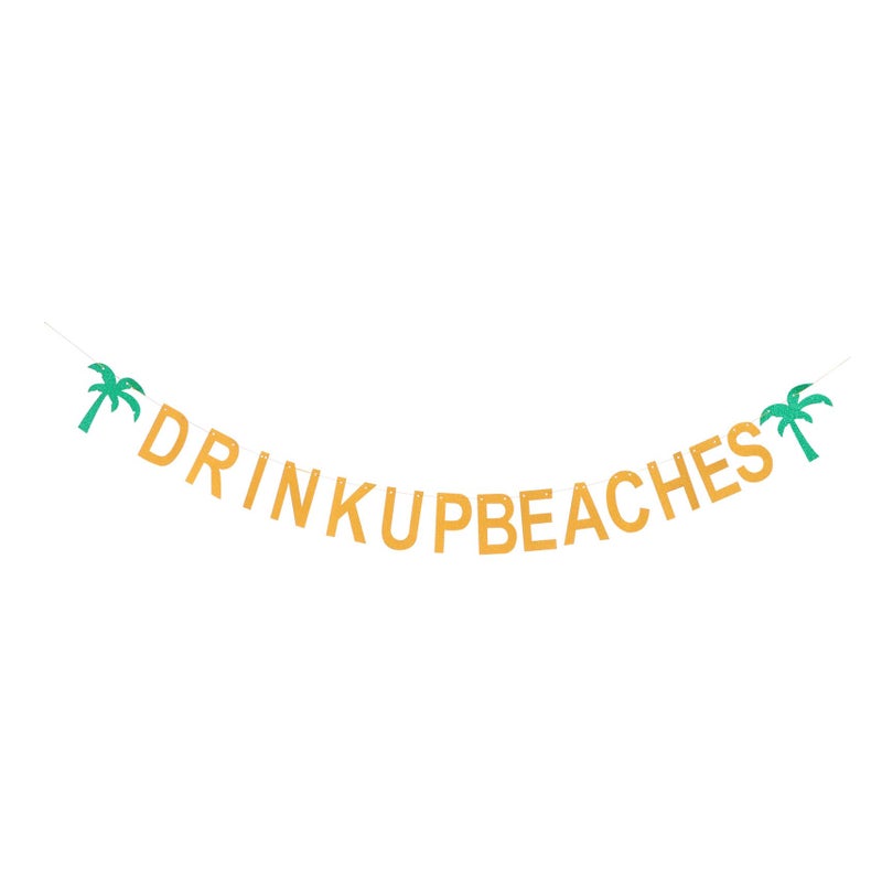 Gold Glitter Hanging Flag Coconut Tree Flamingo Beach Luau Hawaiian Party Decorations - Image 2