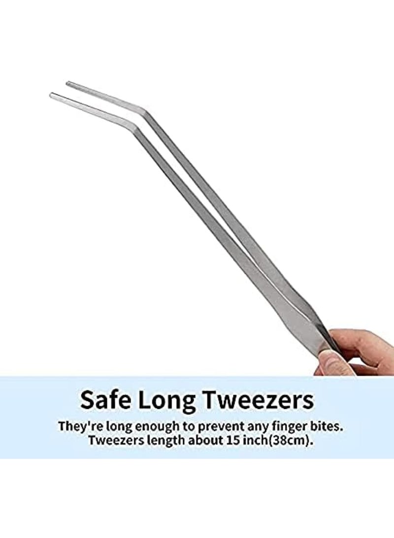 Luckam Durable Stainless Steel Long Tweezers with Curved and Straight Tips for Reptile Feeding and Aquascaping Maintenance, 15 Inches, 1 Piece - Image 4