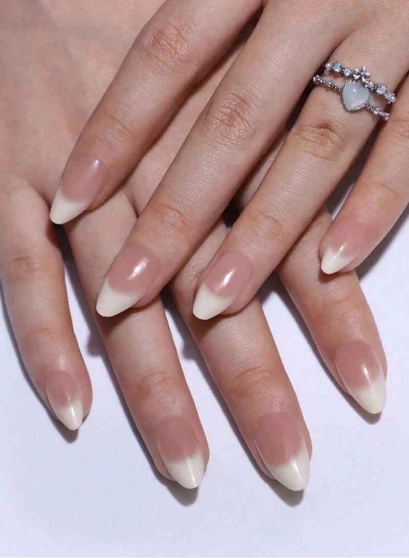 French manicure with a gradient in beige and milky white shades, 24 pieces - Image 1