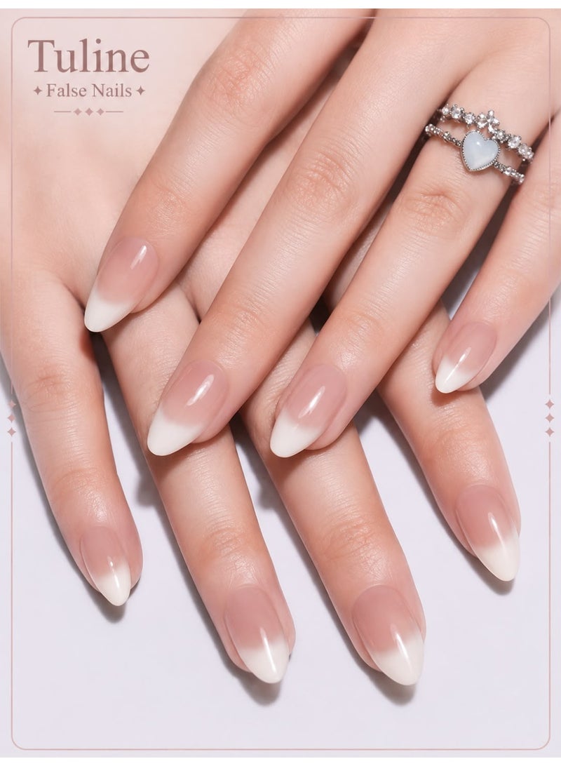 Tuline French manicure with a gradient in beige and milky white shades, 24 pieces - Image 1