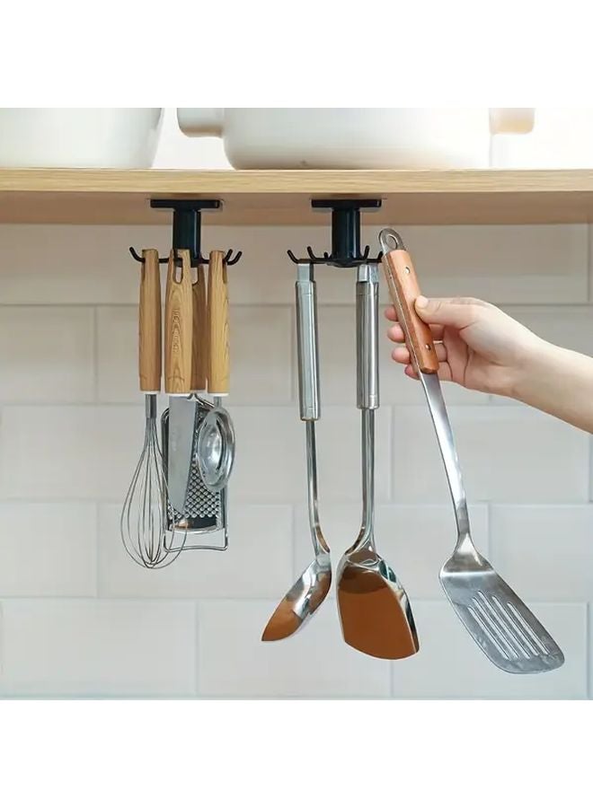 Black 360 Rotating Kitchen Hooks Heavy Duty Self Adhesive No Drill Space Saving Organizer - Image 2