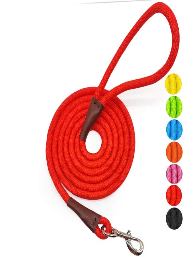 MayPaw 4/6 /8/10 FT Dog Leash, Classic Solid Colors, Strong Nylon Rope Dog Leash Reinforced with Leather Tailor Connection Heavy Duty Silver Clasp (red, 6ft*1/2") - Image 1
