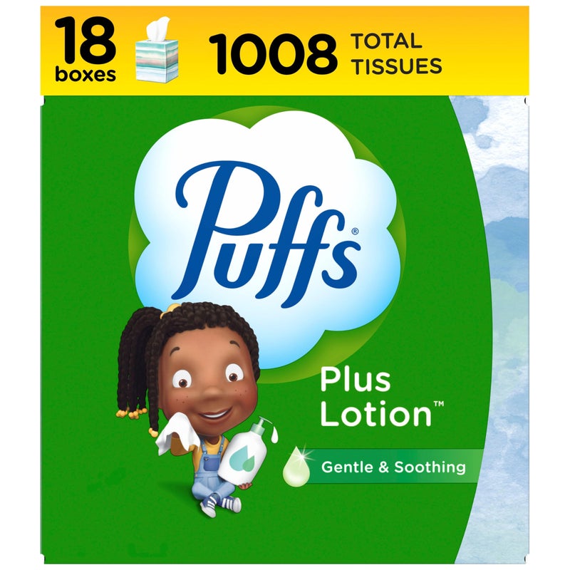 Puffs Facial Tissues Plus Lotion 18 Cube Boxes 56 Facial Tissues per Box Allergies and Colds Packaging May Vary - Image 2