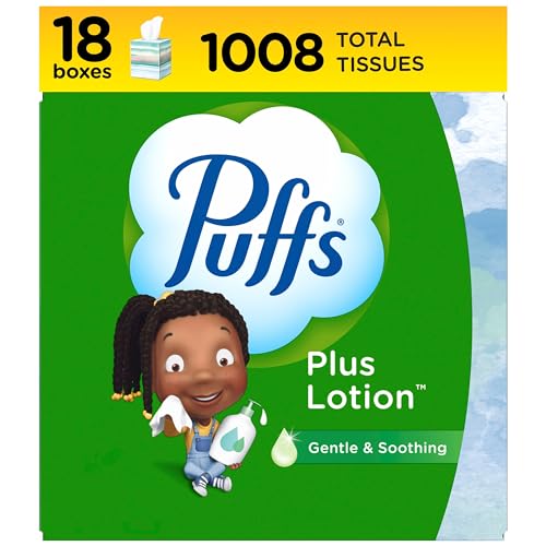 Puffs Facial Tissues Plus Lotion 18 Cube Boxes 56 Facial Tissues per Box Allergies and Colds Packaging May Vary - Image 1