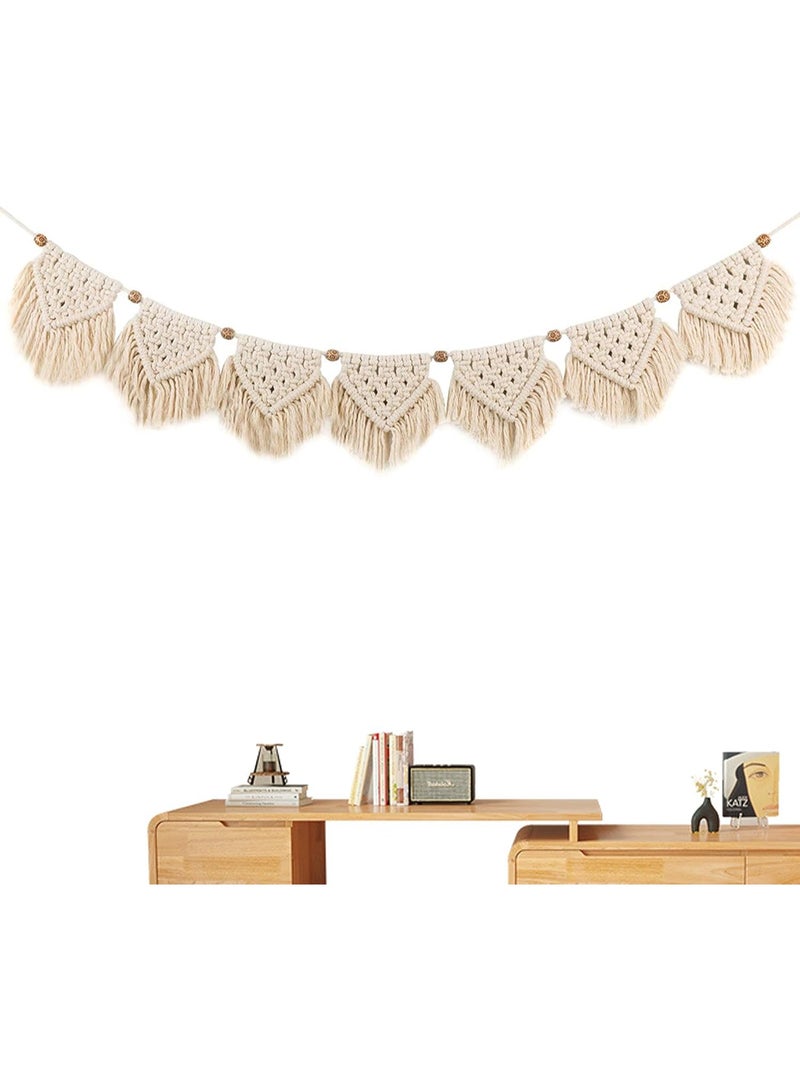 Macrame Wall Decor - Room Decoration Tapestry,Bohemian Handmade Wall Art Tapestry,Macrame Garland Banner with Wood Beads,Home Wall Art Decoration for Apartment,Living Room,Bedroom,Balcony - Image 1