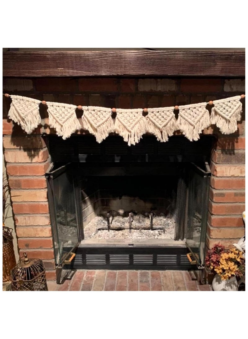 Macrame Wall Decor - Room Decoration Tapestry,Bohemian Handmade Wall Art Tapestry,Macrame Garland Banner with Wood Beads,Home Wall Art Decoration for Apartment,Living Room,Bedroom,Balcony - Image 5