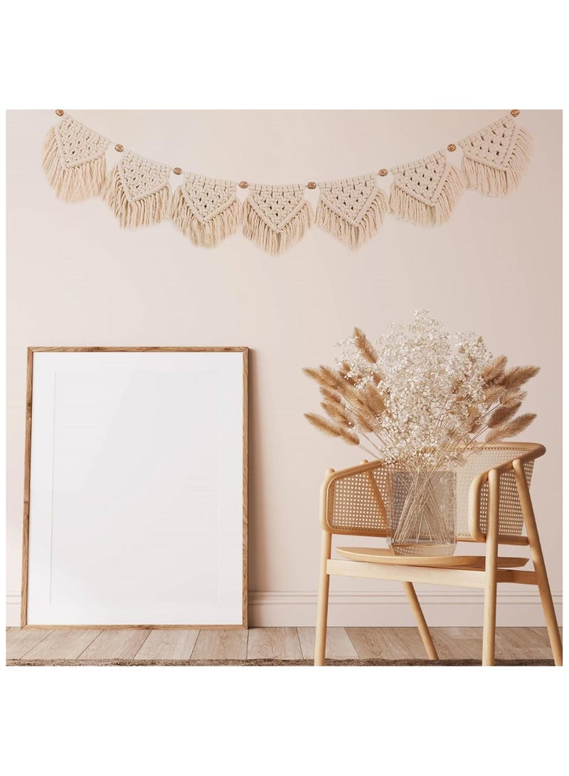 Macrame Wall Decor - Room Decoration Tapestry,Bohemian Handmade Wall Art Tapestry,Macrame Garland Banner with Wood Beads,Home Wall Art Decoration for Apartment,Living Room,Bedroom,Balcony - Image 4