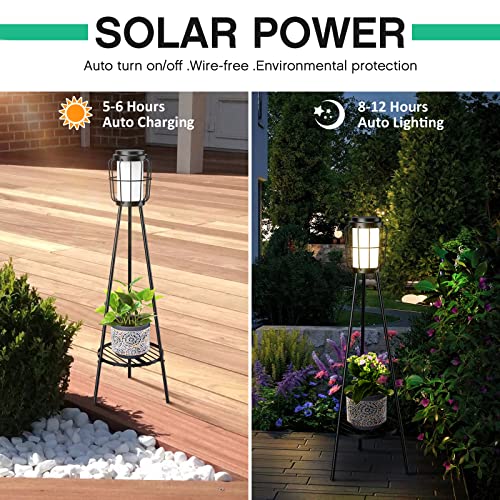 VISFLAIR 2 Pack Solar Lights with Plant Stand, Outdoor Floor Lamps, Waterproof Solar Powered Floor Lamps for Patio Deck Porch Yard Garden Decor - Image 2