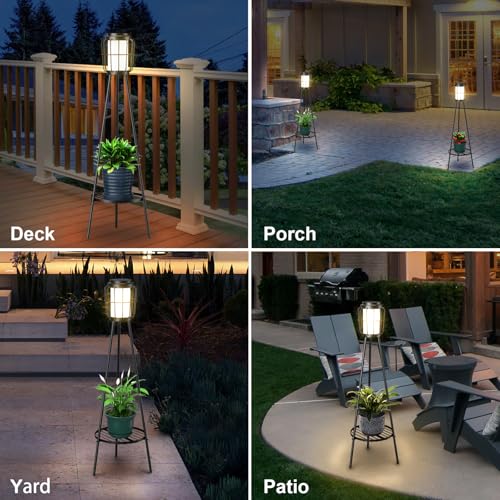 VISFLAIR 2 Pack Solar Lights with Plant Stand, Outdoor Floor Lamps, Waterproof Solar Powered Floor Lamps for Patio Deck Porch Yard Garden Decor - Image 4