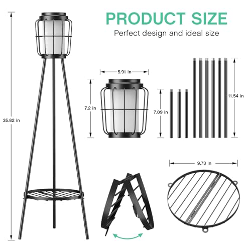 VISFLAIR 2 Pack Solar Lights with Plant Stand, Outdoor Floor Lamps, Waterproof Solar Powered Floor Lamps for Patio Deck Porch Yard Garden Decor - Image 3