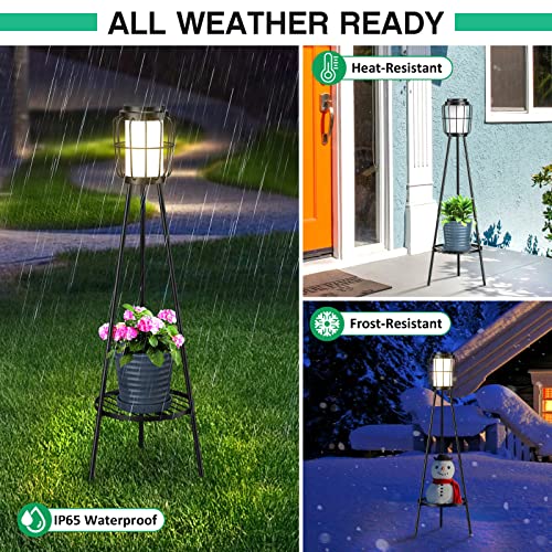 VISFLAIR 2 Pack Solar Lights with Plant Stand, Outdoor Floor Lamps, Waterproof Solar Powered Floor Lamps for Patio Deck Porch Yard Garden Decor - Image 5