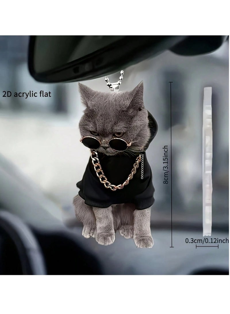 Car Rearview Mirror Hanging Decoration with Stylish 2D Flat Acrylic Cat Design - 1 Piece - Image 1