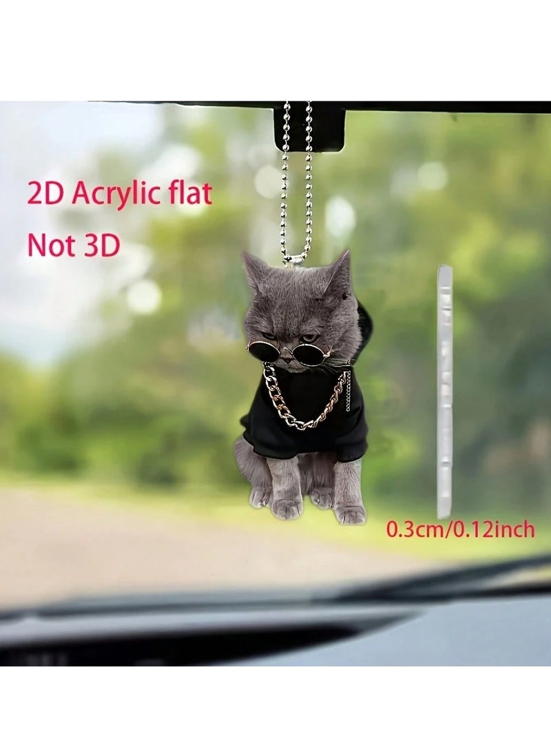 Car Rearview Mirror Hanging Decoration with Stylish 2D Flat Acrylic Cat Design - 1 Piece - Image 2