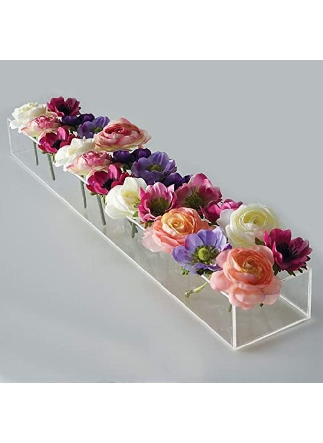 SMARTPOINTS - Rectangular Floral Centerpiece for Dining Table - 24 Inches Long Rectangular Vase - Acrylic Modern Vase - Low Floral Vases for Centerpieces for Home Decor Weddings (Clear) - Image 1