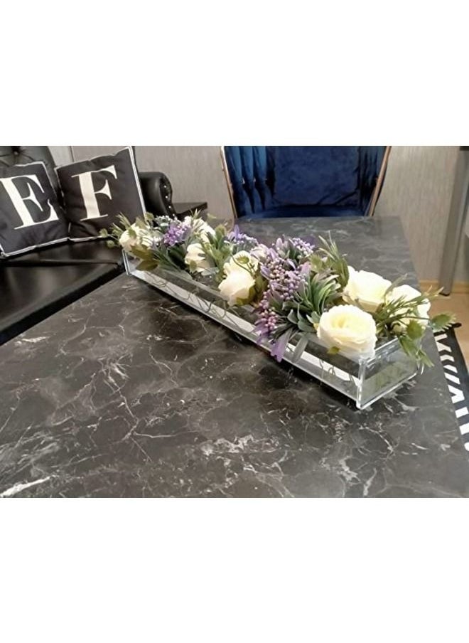SMARTPOINTS - Rectangular Floral Centerpiece for Dining Table - 24 Inches Long Rectangular Vase - Acrylic Modern Vase - Low Floral Vases for Centerpieces for Home Decor Weddings (Clear) - Image 1