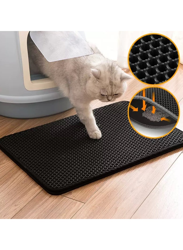 TNGames Pro XXL Litter Mat - 55x75cm Black | Commercial-Grade Leakproof Design | Thickened EVA Honeycomb Structure | One-Shake Clean | Multi-Cat Household Solution - Image 2