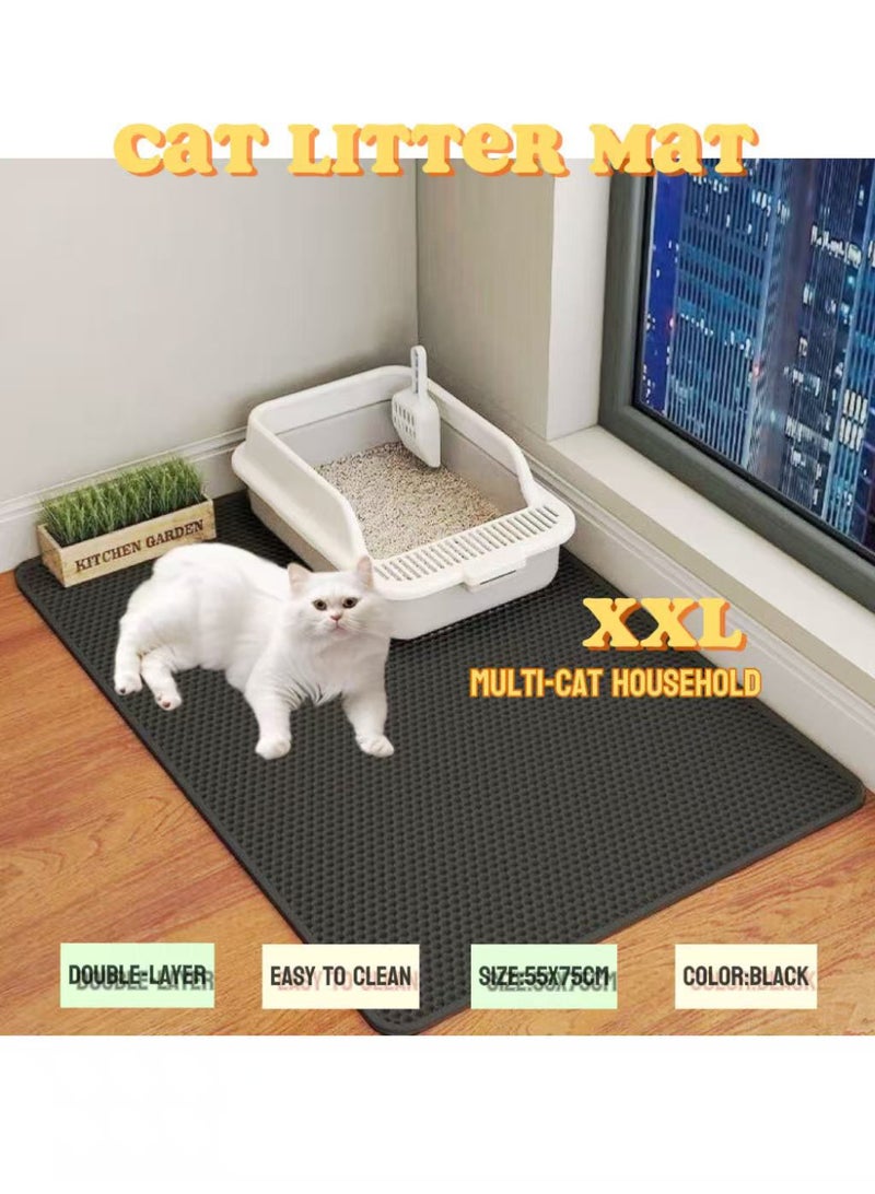 TNGames Pro XXL Litter Mat - 55x75cm Black | Commercial-Grade Leakproof Design | Thickened EVA Honeycomb Structure | One-Shake Clean | Multi-Cat Household Solution - Image 1