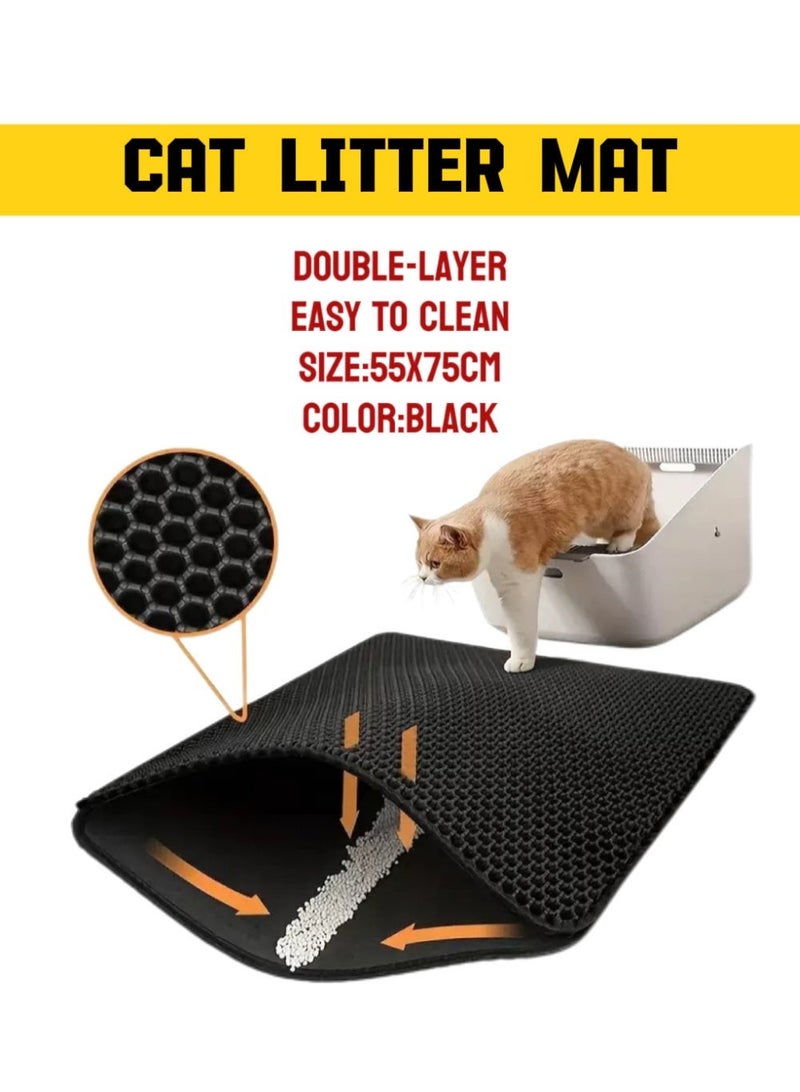 TNGames Pro XXL Litter Mat - 55x75cm Black | Commercial-Grade Leakproof Design | Thickened EVA Honeycomb Structure | One-Shake Clean | Multi-Cat Household Solution - Image 2