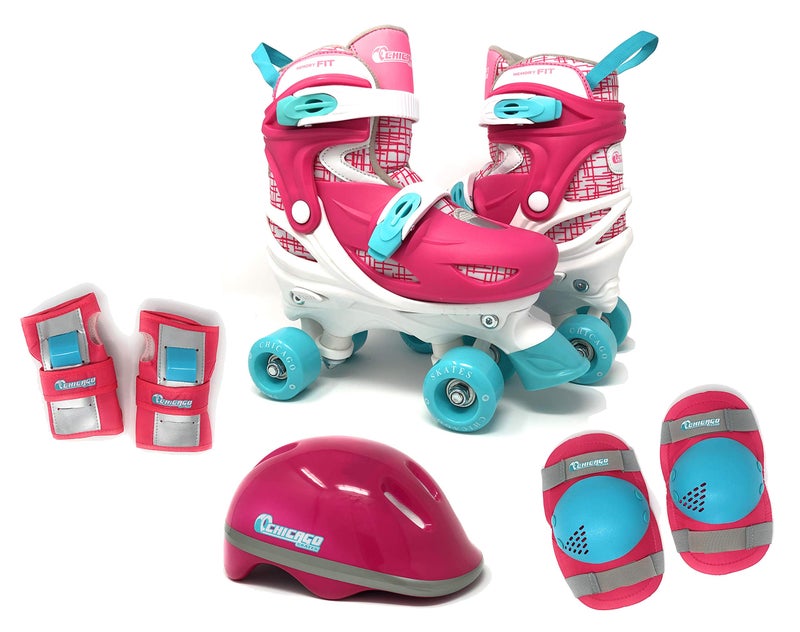 Chicago Quad Roller Skates Combo Adjustable Skates with Protective Gear HighTop Boot 60mm Wheels Secure Buckles Indoor Outdoor Use