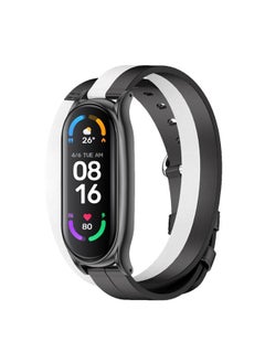 Generic Replacement Strap For Xiaomi Mi Band 6 / 5 / 4 / 3 Mijobs Plus Case Double-Loop Leather Watch Band Black+White 