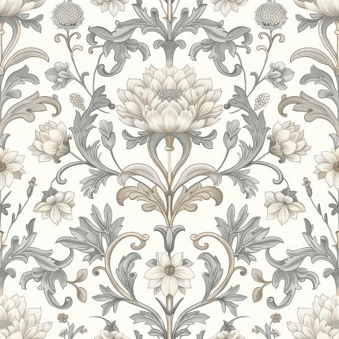 VINTAGE WHITE GREY DAMASK WILLIAM MORRIS FLOWER PEEL AND STICK WALLPAPER STICK ON CONTACT PAPER VINTAGE WALL PAPER EASY PEEL OFF FOR NIGHTSTAND DRAWER CABINET RENTER