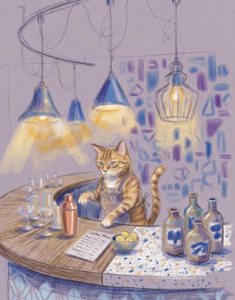 TNESSENTIAL Cat Bartender Art Print – Pastel Cocktail Poster, Funny Feline Bar Decor, Kitchen Wall Art, Trendy Drink Illustration, Pet Lover Gift - Image 2