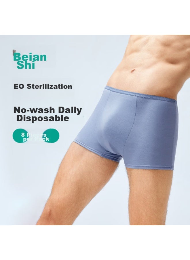 Briars Beianshi Disposable Men's Boxer Briefs, Large Size, Pure Cotton, Sterile, Travel-friendly, No-wash Shorts, 8-pack, Gray-blue, 4XL - Image 1