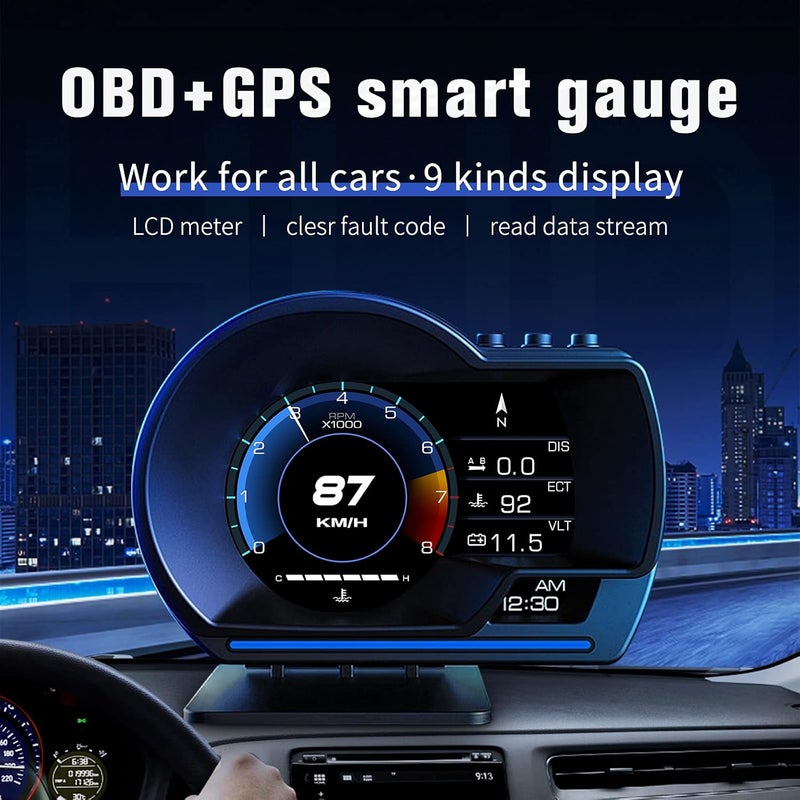 MH Head Up Display, OBD2+GPS Dual System, Speedometer, Tachometer, Water Temp, Volt, Overspeed Alarm AUTO Gauge Fault Diagnosis for Cars - Image 2