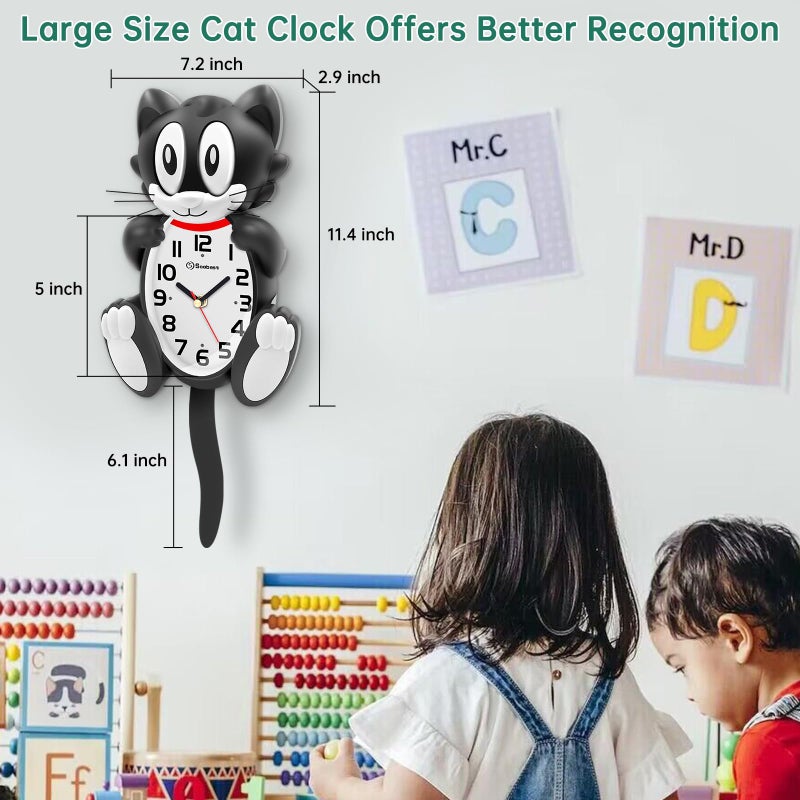 Soobest 18 Inch 3D Large Cat Wall Clock Battery Operated Silent Non Ticking with Moving Eyes and Pendulum Tail, Retro Kids Analog Wall Clock for Gift Decor Black - Image 2